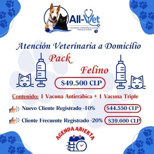 Pack de Vacunas Felinas A Domicilio en Santiago 1 pack felino ALL VET