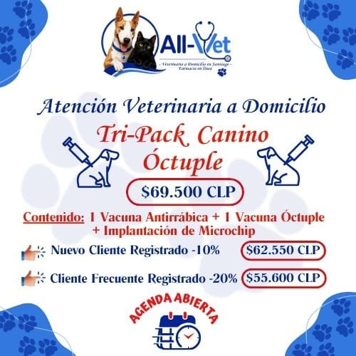 Tri-Pack de Vacunas Caninas Óctuple A Domicilio en Santiago