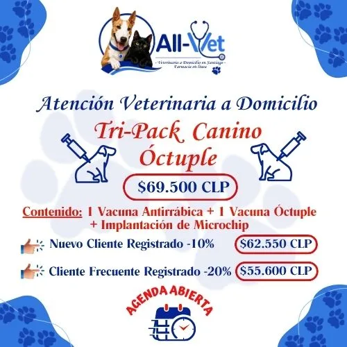 Tri-Pack de Vacunas Caninas Óctuple A Domicilio en Santiago